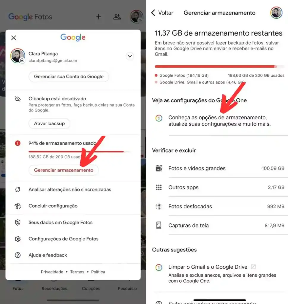 Liberar espaço do google fotos no android